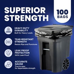 Plasticplace 64-65 Gallon Trash Can Liners For 1.2 Mil Heavy Duty Garbage 50 X