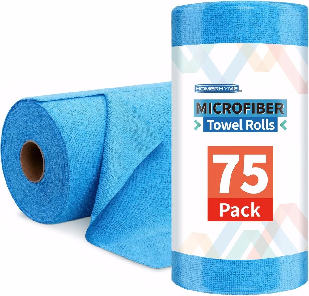 HOMERHYME Microfiber Cleaning Cloth Roll, 75 Pack Tear Away 75, Blue