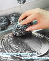 12Pcs Steel Wool Scrubber Pads for Cleaning Dishes, Pans, 20G, Silver