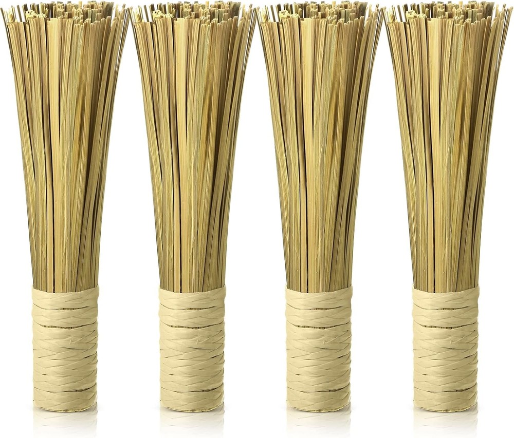 4 Pcs 12 Inches Bamboo Wok Brush Bamboo Kitchen Cleaning Brush Pot Scraper