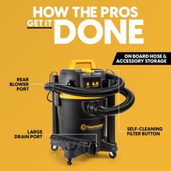 Vacmaster Professional 6 Gallon 4.5 Peak HP Wet/Dry Vacuum with Self-Cleaning Fi