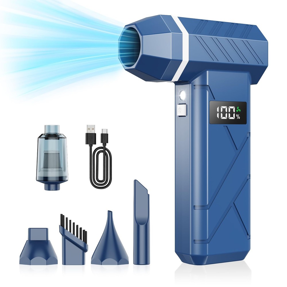 Dzaki Compressed Air Duster & Vacuum 2-in-1, 140000RPM Electric Navy