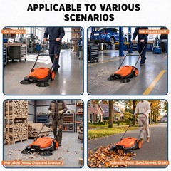 25.6″ Manual Push Floor Sweeper, Walk-Behind Hand Push Sweeper w/ 5-Gallon Bin