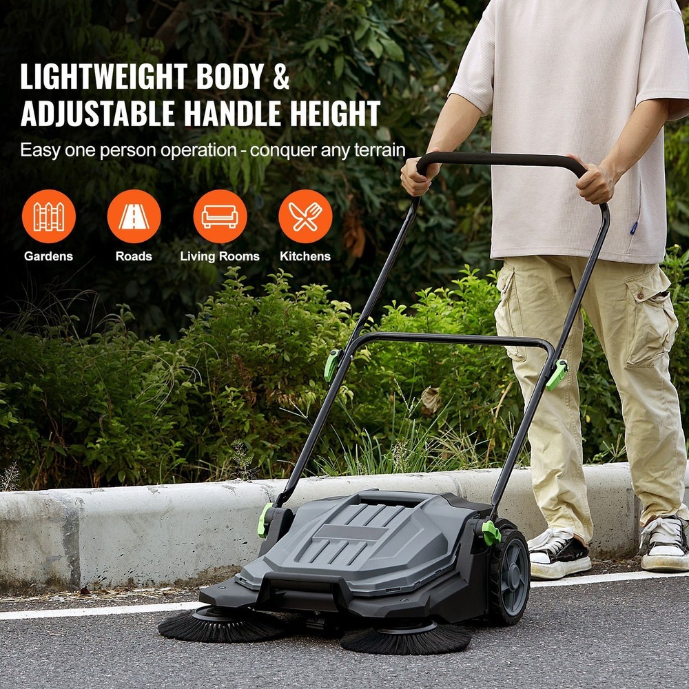 Walk-behind Hand Push Floor Sweeper, 25.6″ Sweeping Width Floor Sweeper Manual N