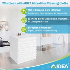 AIDEA Microfiber Cleaning Cloth White 50PK, 12 in. x 12 in.,