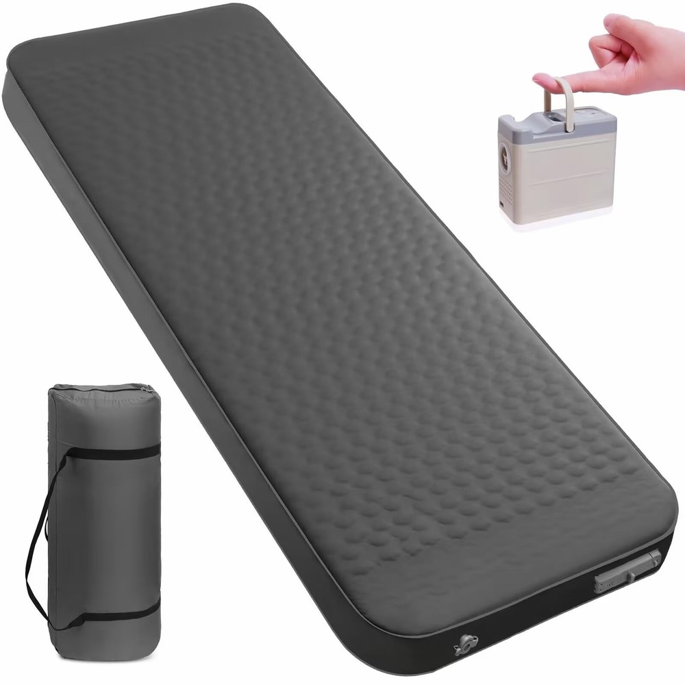 Self Inflating Sleeping Pad with Electric Pump, 4″ Ultra-Thick Memory Foam Ca…