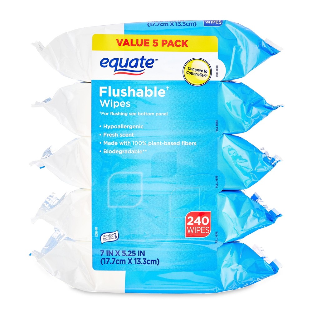 Flushable Wipes Fresh Scent 5 Packs of 48 Wipes 240 Total Wipes