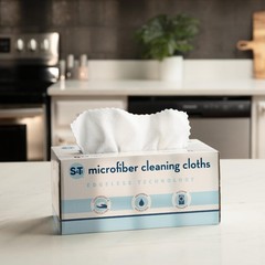 S&T INC. 50 Pack Microfiber Cleaning Cloth with Box, Bulk 50 Pack, White