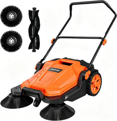 Walk-Behind Floor Sweeper, 25.6 in Sweeping Width, Outdoor Hand Push Sweeper, 5