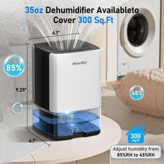 Home Dehumidifier for Bedroom 30oz Tank 300 Sq Ft Quiet Auto Shut-Off