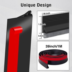 Door Draft Stopper with Brush,Under 39 Inch*1Pack, Black