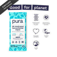 Pura XL Flushable Medicated Wipes for Hemorrhoid 48 Count (Pack of 2), White