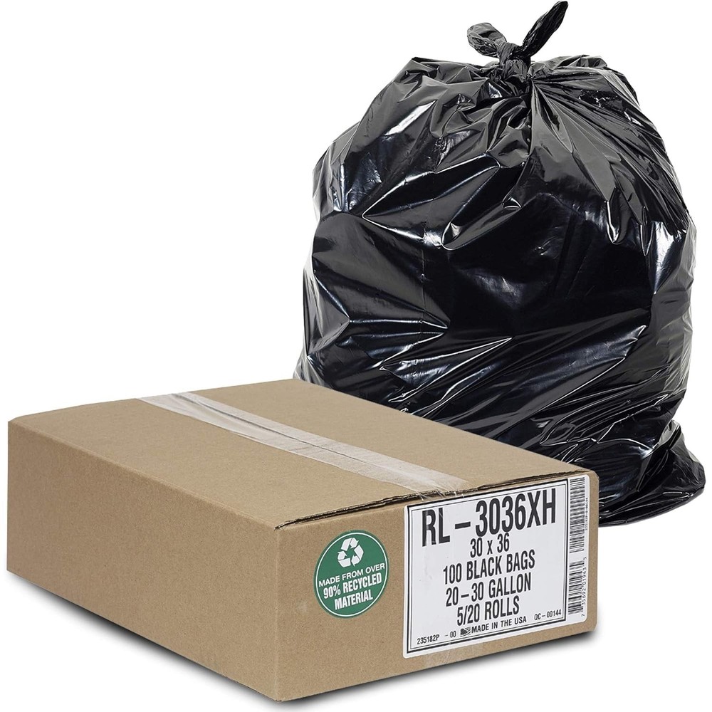 Aluf Plastics – RL-3036XH 20-30 Gallon Trash Can 100 Count (Pack of 1), Black