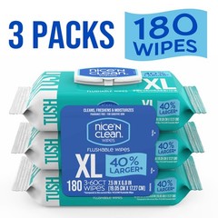 Nice ‘N CLEAN Extra Large Flushable Wipes | 40% 60 Count (Pack of 3), White