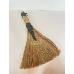 Vintage Style Handcrafted Natural Straw Whisk Broom Black Twine Green Stitching