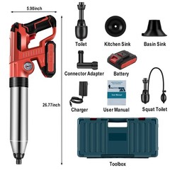 Electric Toilet Plunger，Drain Clog Remover Tools,High Pressure 1 Battery RED