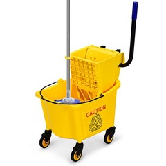 Commercial Mop Bucket Side Press Wringer on Wheels Cleaning 26 Quart Yellow
