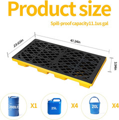 Heavy-Duty 2 Drum Spill Pallet, 2000 Lbs Capacity, Forkliftable Containment Tray