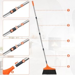 Heavy-Duty Angle Broom for Floor Cleaning with 52″ Long Handle 1 Pack, Orange