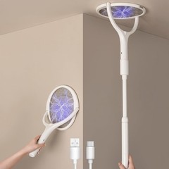 Electric Fly Swatter Racket Rechargeable Bug Zapper with a Telescopic Extensions