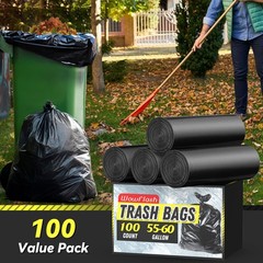 Wowflash 100 Count 55-60 Gallon Trash Bags Sturdy Tear-Resistant Commercial Can