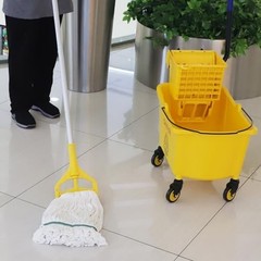 Commercial Mop Bucket 35 Quart with Side Press Wringer on Wheels Mop Included