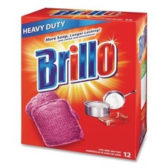 Brillo Steel Wool Soap Pads, 3 x 3, Gray/Pink, 12 Pads/Box, 12 Boxes/Carton
