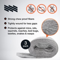 Steel Wool Mice Control 3pc, Mouse Hole Filler, Scissors & Gloves,