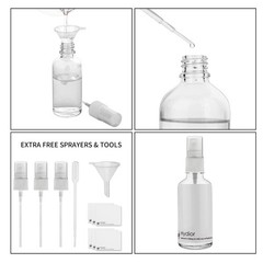 Hydior 2oz Clear Glass Spray Bottles for Essential Oils, x 3, White
