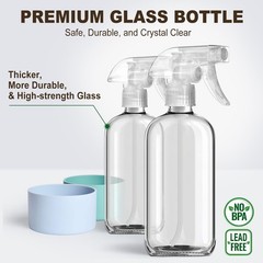 Glass Spray Bottles with Silicone Sleeves (2 Pack, 16 oz), Mist Green & Grey