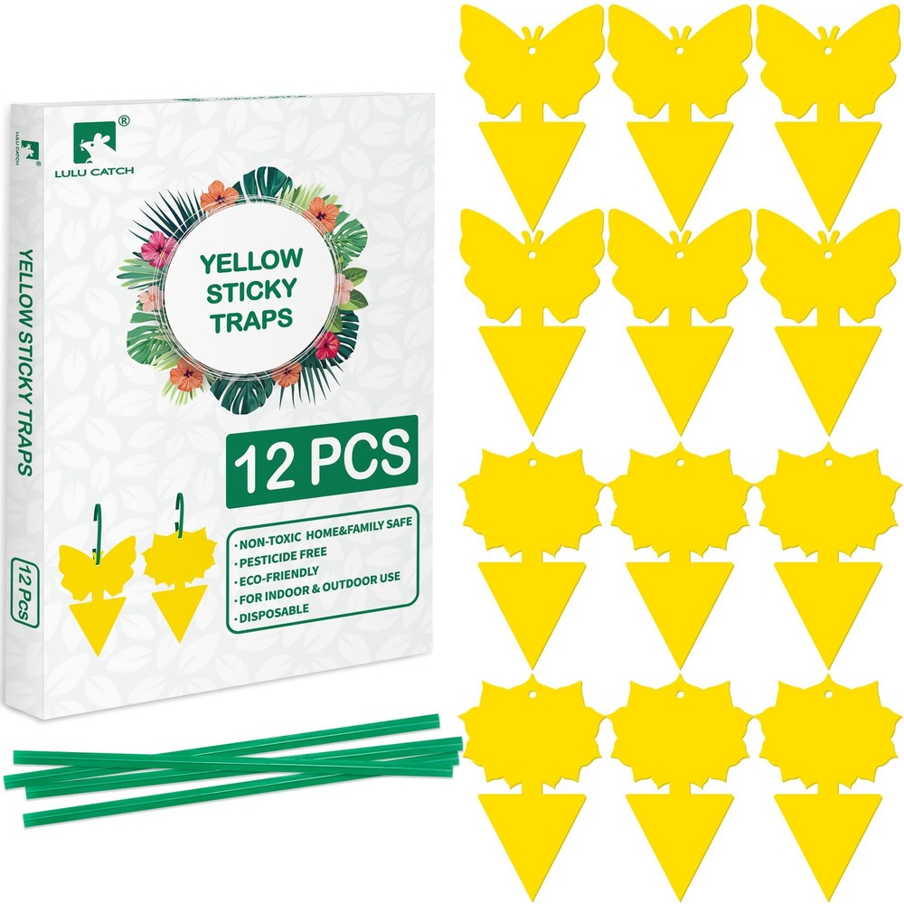 LULUCATCH Fruit Fly Sticky Traps 12 Pcs, Yellow Trap, 12 Pack,