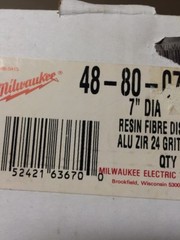 Milwaukee 48-80-0705 7” Resin 24 Grit Disk Case Of 25 Discs New