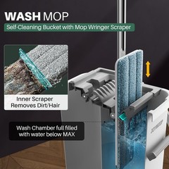 Flat Mop System, Microfiber Mop and Bucket Set, White, Household & Commercial
