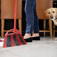 O-Cedar Sweep Broom with Step-On Dustpan | PowerCorner One Broom, Red