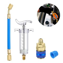 Oil & Dye Injector 30ml/1oz Manual Compressor R134A Quick Coupler Connector