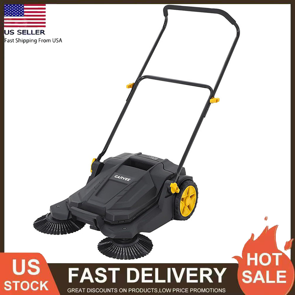 Walk Behind Hand Push Sweeper, 25.6″ Manual Push Floor Sweeper Cleaning Tool US