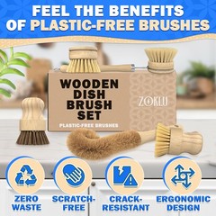 5 Pcs Bamboo Dish Brush Set – 2.6 In Brushes, Brown