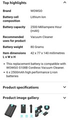 Wowgo Replacement Lithium-ion Detachable Battery + Charger Tested Wowgo & comps