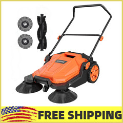 26″Width Walk-Behind Hand Push Floor Sweeper W/5 Gallon Waste Container & Handle