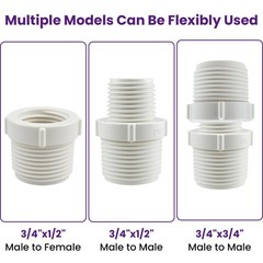 SATUY 16Pcs PVC Pipe Fittings Reducer Bushing Coupling, 1/2″ x 3/4″, White