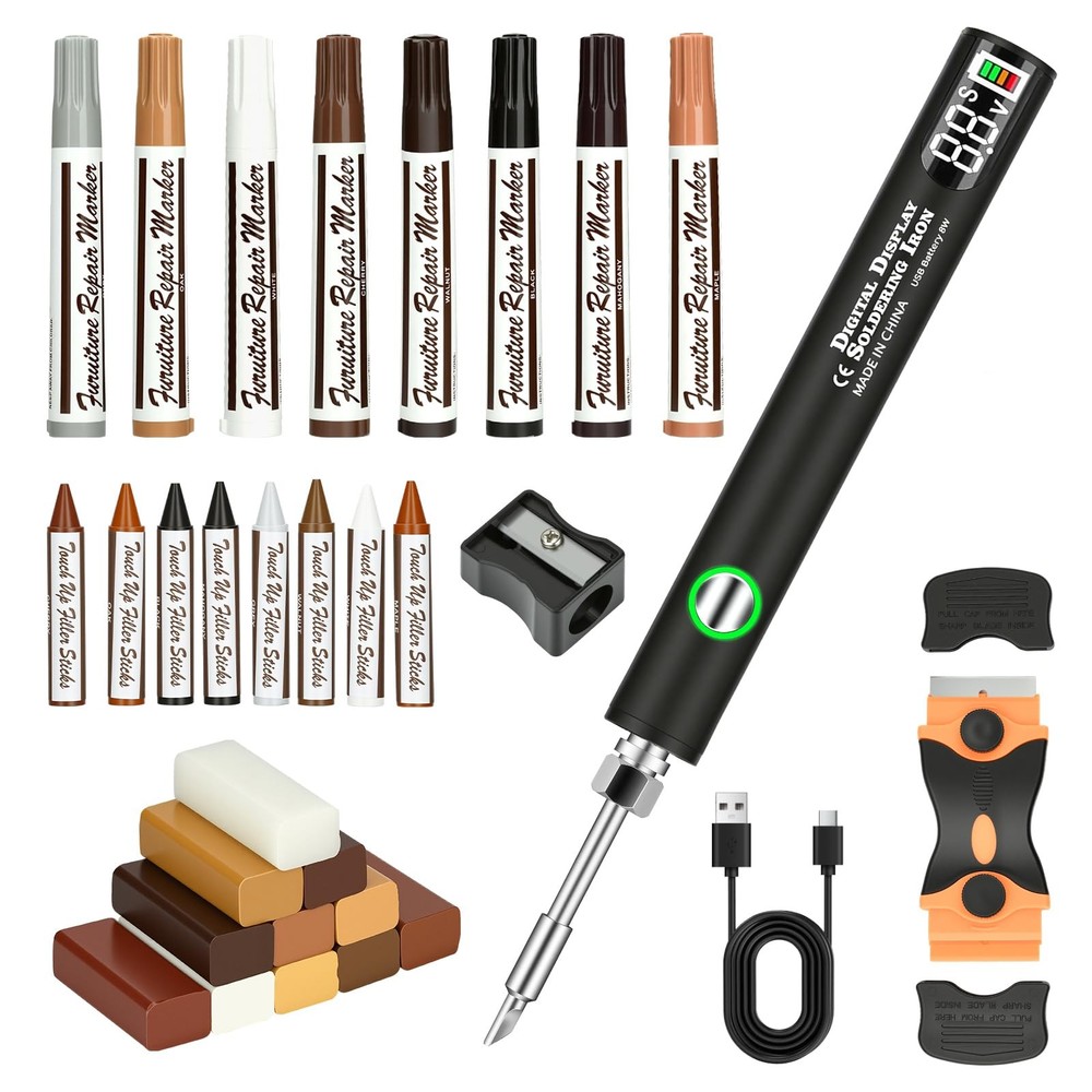 Wood Furniture Repair Kit – Includes Wax Melting Tool, Hard Filler, Black