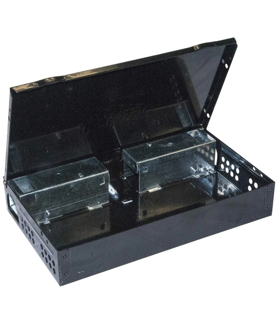 (TWO) JT Eaton Repeater Low Profile Multi Catch Mouse Trap Solid Steel Lid Black