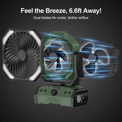 40000Mah Camping Fan with LED Light, Battery Operated Oscillating Desk Fan with