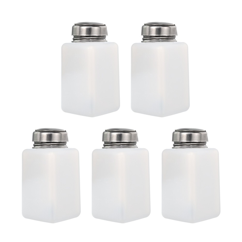 5Pack 6 Oz/180ml Alcohol Push Down Pump Dispenser Bottle Press White