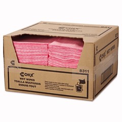 Chix 8311 11.5 in. x 24 in. Wet Wipes – White/Pink (200/Carton) New