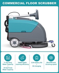 16″ Walk-behind Floor Scrubber Dryer Machine 24000 Sqft/h 11 Gal 24″ Squeegee