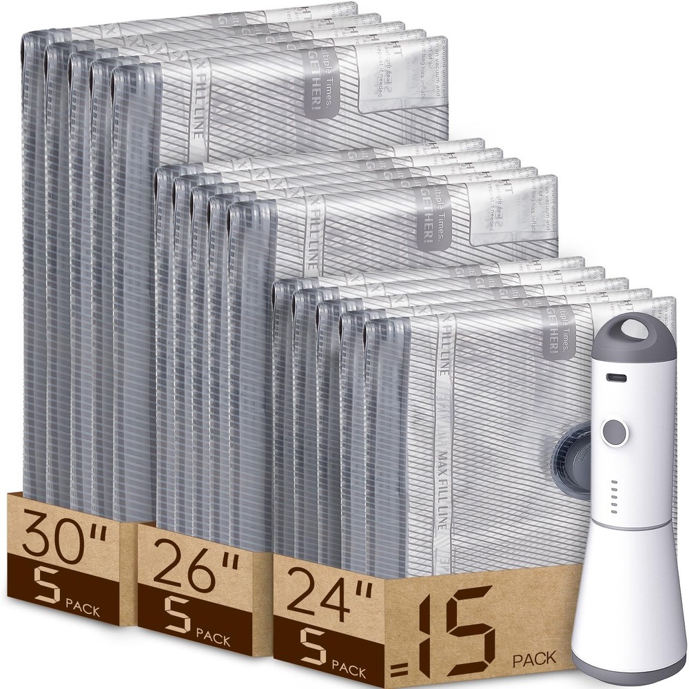 15 Pack Travel Vacuum Bags Combo Size Grey White Space Saver