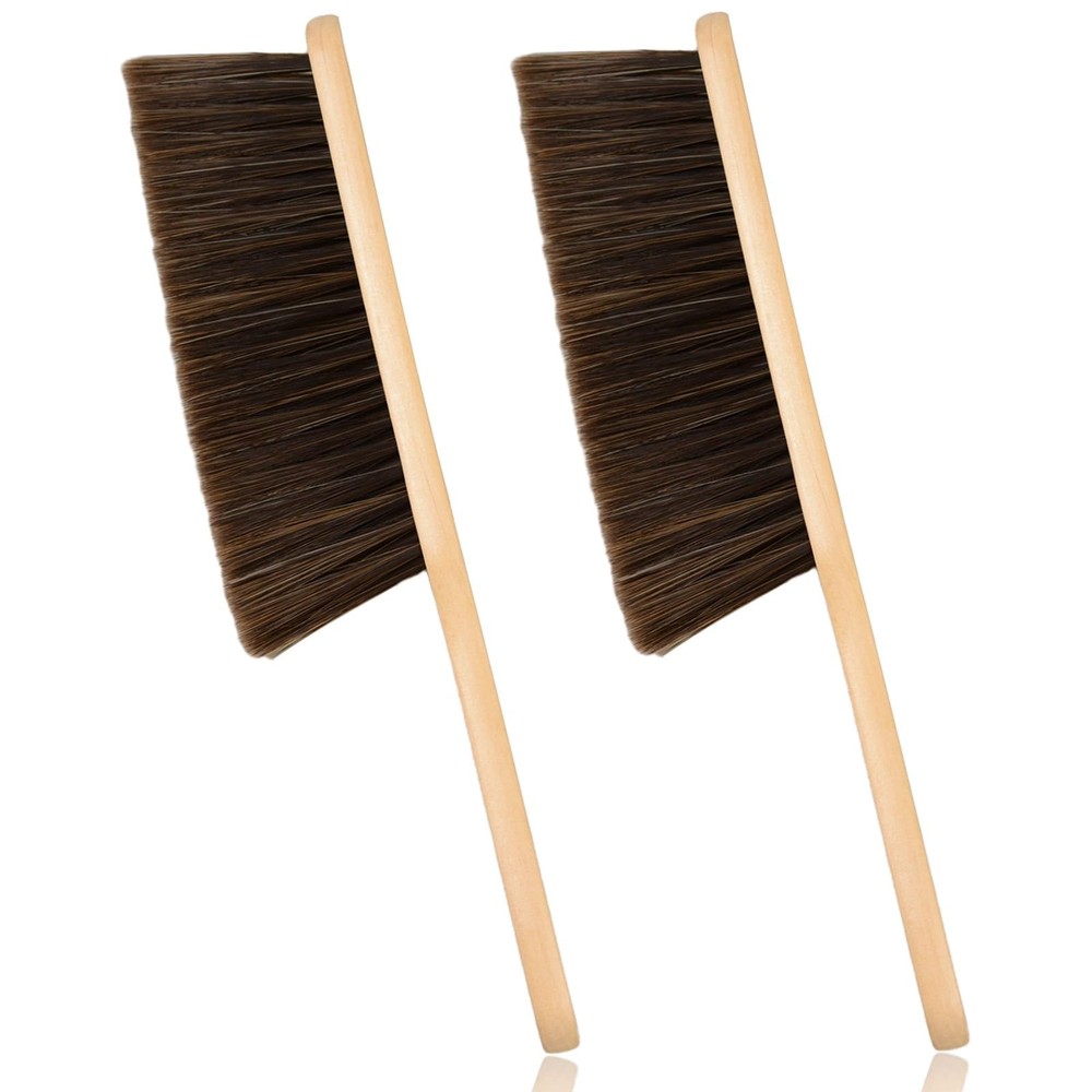 Dazzhues 2 Pieces Woooden Dust Brush Hand Broom Bench Brush Long Wood Handle