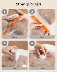 Vacuum Bags for Travel with Rechargeable Air Pump, Portable Space Saver Bags for