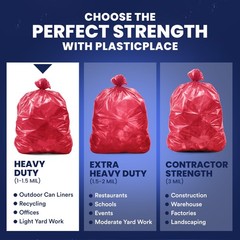 Plasticplace 55-60 Gallon Trash Bags 1.2 Mil Red Heavy Duty Garbage Can Liners